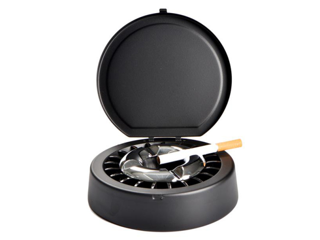 Aschenbecher Schwarz mit Deckel, rauchfrei 14 cm